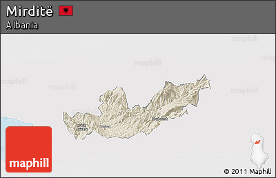 Shaded Relief Panoramic Map of Mirditë, single color outside