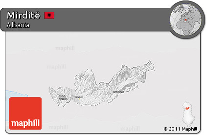 Silver Style Panoramic Map of Mirditë, single color outside