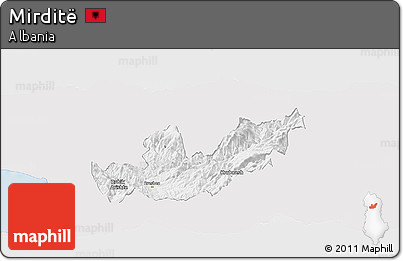 Silver Style Panoramic Map of Mirditë, single color outside