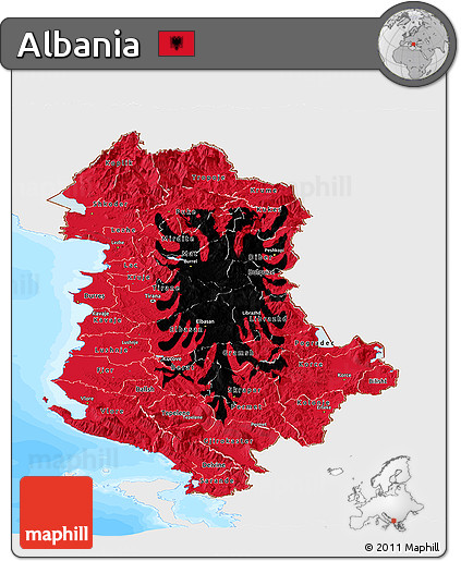 Flag Panoramic Map of Albania, single color outside, bathymetry sea