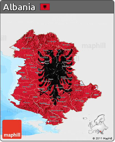Flag Panoramic Map of Albania, single color outside, bathymetry sea