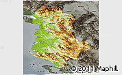 Physical Panoramic Map of Albania, darken, semi-desaturated