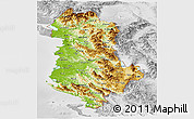 Physical Panoramic Map of Albania, lighten, desaturated