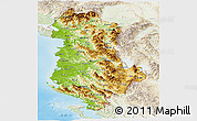 Physical Panoramic Map of Albania, lighten, land only
