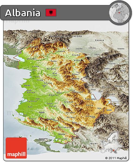 Physical Panoramic Map of Albania, semi-desaturated
