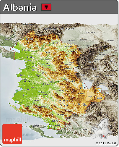 Physical Panoramic Map of Albania, semi-desaturated