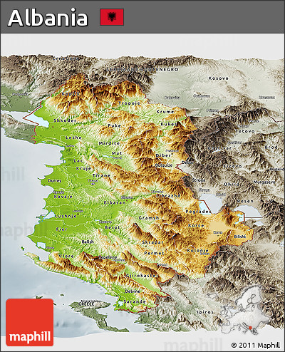 Physical Panoramic Map of Albania, semi-desaturated