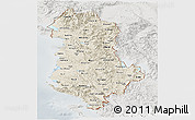 Shaded Relief Panoramic Map of Albania, lighten, semi-desaturated