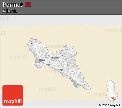 Classic Style 3D Map of Përmet, single color outside