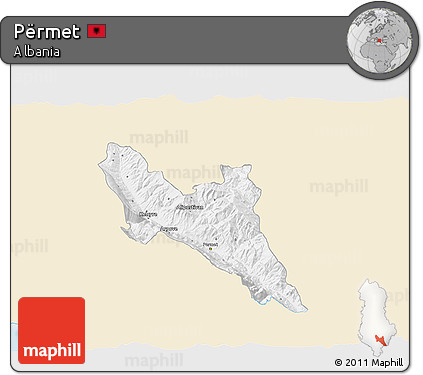 Classic Style 3D Map of Përmet, single color outside