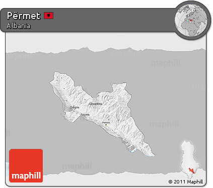Gray 3D Map of Përmet, single color outside