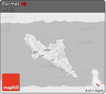 Gray 3D Map of Përmet, single color outside