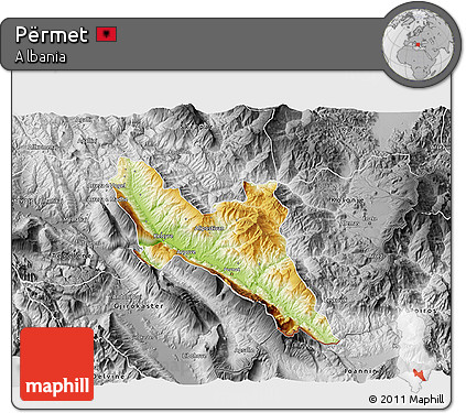 Physical 3D Map of Përmet, desaturated