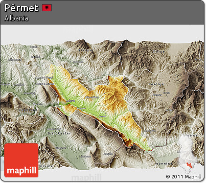 Physical 3D Map of Përmet, semi-desaturated