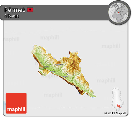 Physical 3D Map of Përmet, single color outside