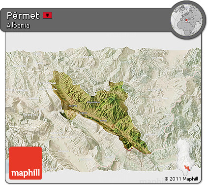Satellite 3D Map of Përmet, lighten