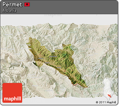 Satellite 3D Map of Përmet, lighten