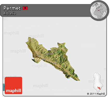 Satellite 3D Map of Përmet, single color outside