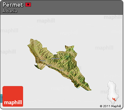 Satellite 3D Map of Përmet, single color outside