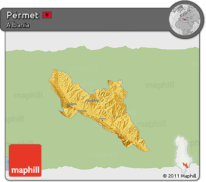 Savanna Style 3D Map of Përmet, single color outside