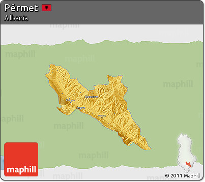 Savanna Style 3D Map of Përmet, single color outside