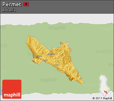Savanna Style 3D Map of Përmet, single color outside