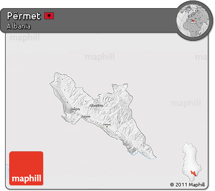 Silver Style 3D Map of Përmet, single color outside