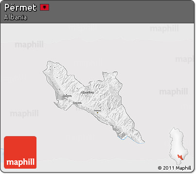 Silver Style 3D Map of Përmet, single color outside