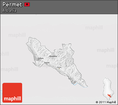 Silver Style 3D Map of Përmet, single color outside