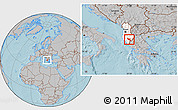 Gray Location Map of Përmet, highlighted country, hill shading