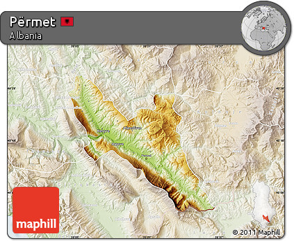 Physical Map of Përmet, lighten