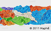 Shaded Relief Panoramic Map of Përmet, political outside
