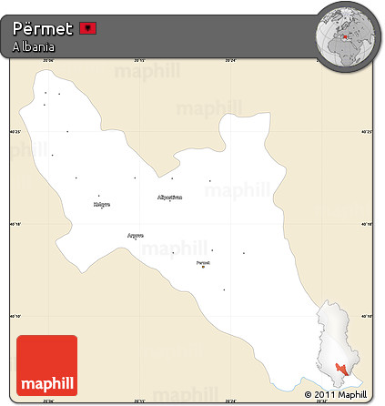 Classic Style Simple Map of Përmet, single color outside
