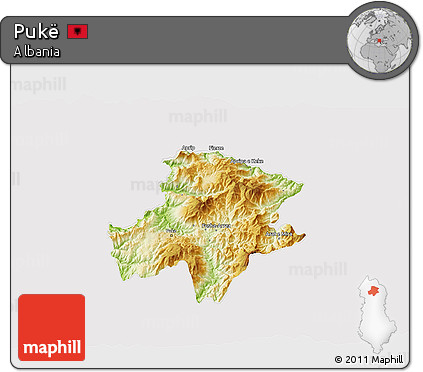 Physical 3D Map of Pukë, cropped outside