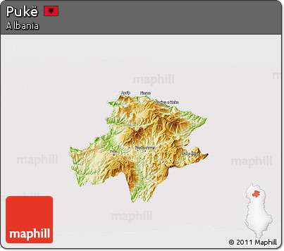 Physical 3D Map of Pukë, cropped outside