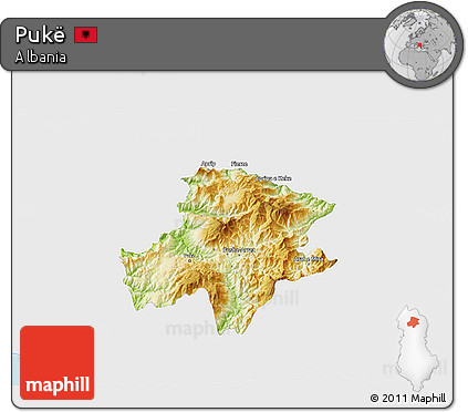 Physical 3D Map of Pukë, single color outside