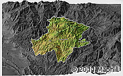 Satellite 3D Map of Pukë, darken, desaturated