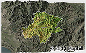 Satellite 3D Map of Pukë, darken, semi-desaturated