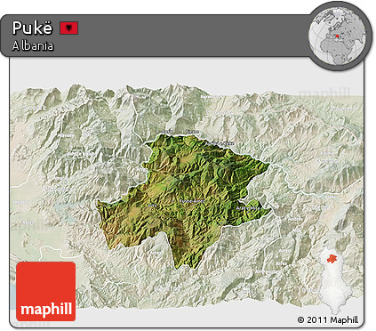 Satellite 3D Map of Pukë, lighten