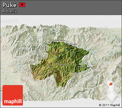 Satellite 3D Map of Pukë, lighten
