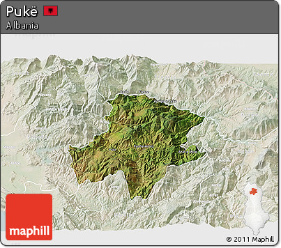 Satellite 3D Map of Pukë, lighten