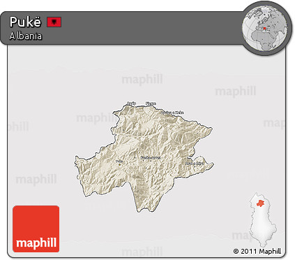 Shaded Relief 3D Map of Pukë, cropped outside