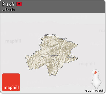 Shaded Relief 3D Map of Pukë, cropped outside