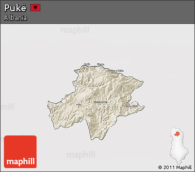 Shaded Relief 3D Map of Pukë, cropped outside