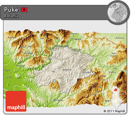 Shaded Relief 3D Map of Pukë, physical outside