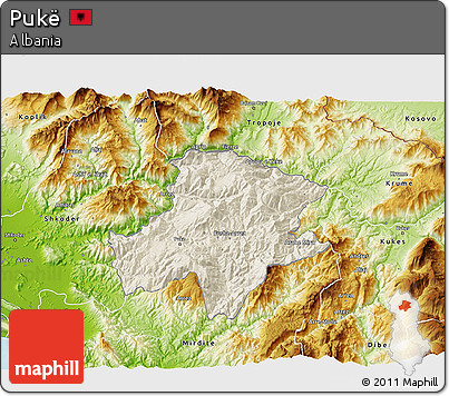 Shaded Relief 3D Map of Pukë, physical outside