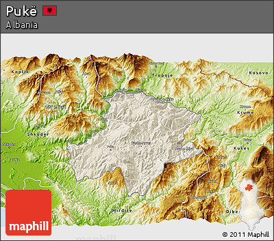 Shaded Relief 3D Map of Pukë, physical outside