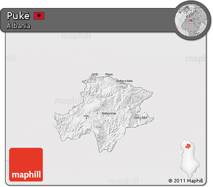 Silver Style 3D Map of Pukë, single color outside