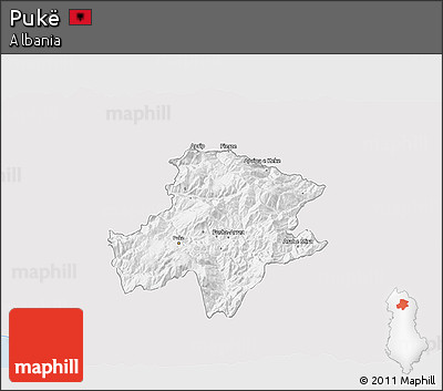 Silver Style 3D Map of Pukë, single color outside