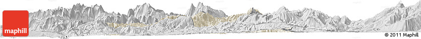 Shaded Relief Horizon Map of Pukë, desaturated